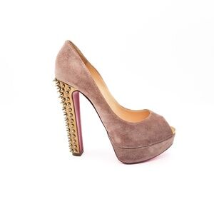 Christian Louboutin Babel Clou Spiked Platform Peep-Toe Pumps Heels EU 37.5